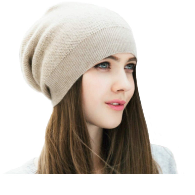 WaySoft Pure 100% Cashmere Beanie for Women in a Gift Box, Oversized Women Beanie Hat, Bring Warm and Luxury to Your Loved Ones, Perfect (Beige) - Image 1
